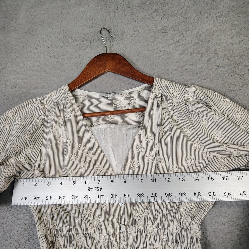 Madewell Mini Dress Women's 2XS White Black Striped Eyelet Sophia Puff Sleeve - Picture 5 of 13